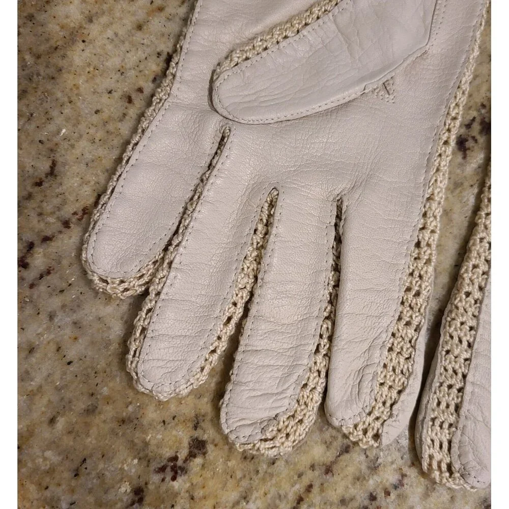 Vintage Plus Size XL Beige Soft Leather Crochet 9